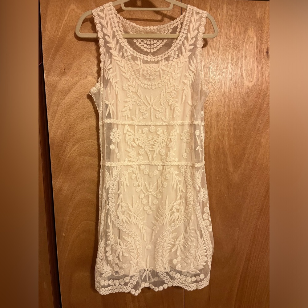 Express size medium, off white lace overlay dress with silk underlay
